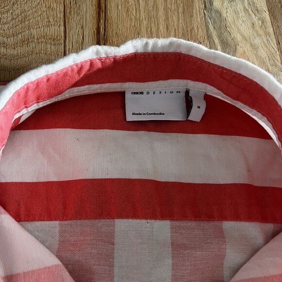 Asos Design Casual Short Sleeve Button Up Stripe Shirt S orange white summer - Picture 2 of 10
